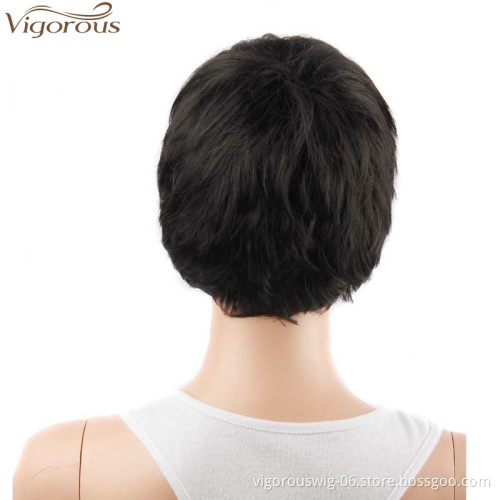 Vigorous High Quality Short Synthetic Black Pixie Cut Heat Resistant Fiber Hair for Women Daily Party Ladies Wig